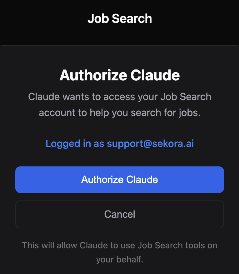 Authorize AI Client screen